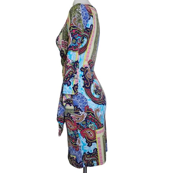 New York and Company Dress Womens XS Multicolor Paisley Faux Wrap Long Sleeves - Picture 2 of 14